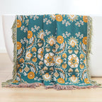 Boho Throw Blanket for Bed,100% Cotton Ultra Soft Lightweight Muslin 4-Layer Breathable Woven Throws 80''x 90'' Blanket Yellow Floral Printed Farmhouse Decor Bed Blankets