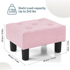 Poofzy Small Foot Stool Ottoman, Linen Ottoman Foot Rest with Legs, Rectangle Foot Rest for Couch, Footstools and Ottomans Small for Living Room and Entryway (Pink)