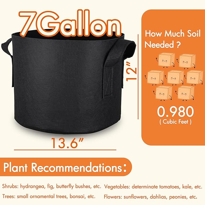 Gardzen 10-Pack 7 Gallon Grow Bags, 300G Thickened Fabric Grow Bags with Handles, Heavy Duty Aeration Plant Grow Bags