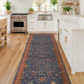 Washable 3x8 Long Runner for Wide Kitchen Floor - Navy Blue 8ft Hallway Runner Rug, Pet Friendly Waterproof Non Slip with Rubber Backing, Stain Resistant Area Rug