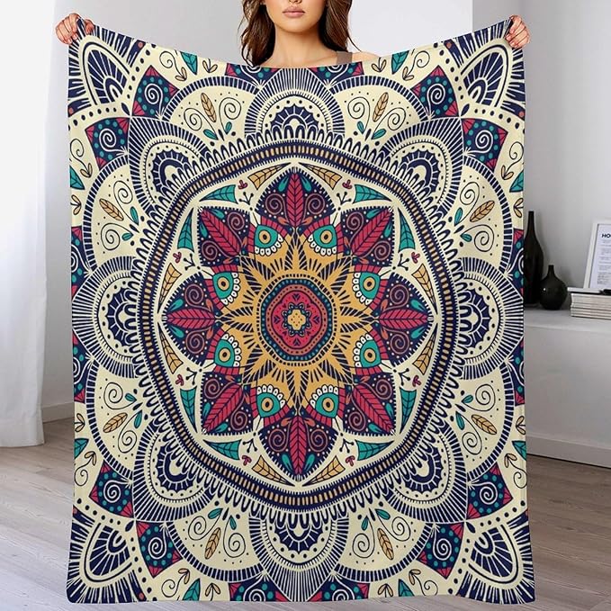 Abstract Mandala Throw Blanket Indian Hippie Bohemian Art Floral Texture Pattern Blanket for Sofa Bed Couch Chair Or Dorm 40"x50"