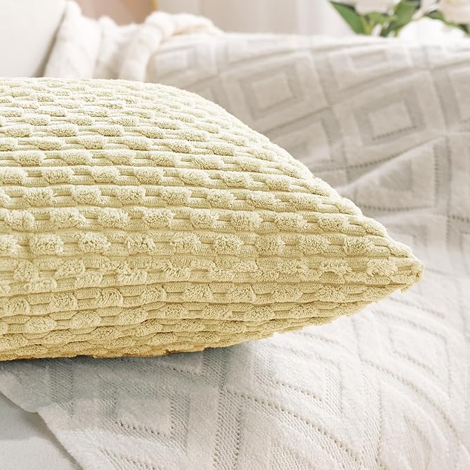 Set of 4 Pale Yellow Decorative Throw Pillow Covers 24x24 Inch Corduroy Pillow Covers for Bed Couch Sofa Living Room Soft Square Cushion Cases