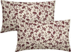 Burgundy Floral Pillow Covers 12x20 Set of 2 Vintage Rustic Old Style Cute Small Flower Cream Print Rectangle Decorative Outdoor Pillowcases Farmhouse Throw Cushion Case Couch Sofa Bed Decor
