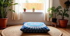 INDIAN CRAFT CASTLE 24" Blue Peacock Mandala Barmeri Large Floor Pillow Cover Cushion Meditation Seating Ottoman Throw Cover Hippie Decorative Zipped Bohemian Pouf Ottoman Pom Pom Cases 24" Square