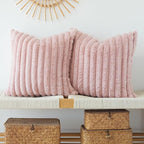 JOJUSIS Pack of 2 Faux Fur Plush Decorative Throw Pillow Covers Couch Cushion Case Soft Pillowcases (Pink, 24 x 24-Inch)