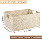 Hipiwe Wicker Shelf Baskets Seagrass Storage Opened Baskets Bin Built-in Handles Rectangular Closet Bedroom Organizer Box Multipurpose Woven Basket Home Organizer,Whitewash,14.6"x 10.6" x 7"
