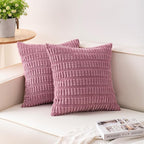 Pack of 2 Corduroy Decorative Throw Pillow Covers 24x24 Inch Soft Striped Pillow Covers Modern Farmhouse Home Decor for Sofa Living Room Couch Bed（Pink）
