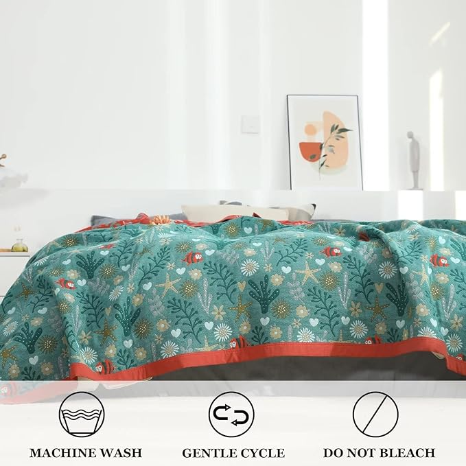 Boho Throw Blanket for Bed 100% Cotton Ultra Soft Rustic Quilt Spring Blanket Floral Farmhouse Decor Bed Blankets,60"x80" All Season Rustic Throw for Sofa Couch Chair