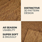 Superior Fleece Boho Jacquard Blanket, Decorative Blankets for Bedroom, Sofa, Fuzzy, Plush, Fluffy, Soft, Cute Room Decor, Beautiful Cover, Comfort Essentials, Arctic Collection, Throw XL, Camel