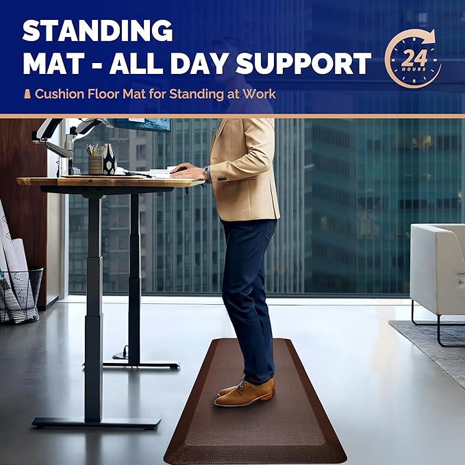 FEATOL Anti Fatigue Mat for Standing, 9/10 Extra Thick Ergonomic Standing Desk Mat, Comfort & Durable Memory Foam Standing Mat at Home,Office All Day (20" x 59", Brown, 1PC)