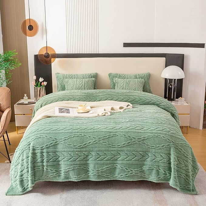 YUSOKI Twin XL Blanket Single Layer,Weight(3.1lb),370GMS-3D Stylish Design for Gift Home Decor (Sage Green,65"x90")
