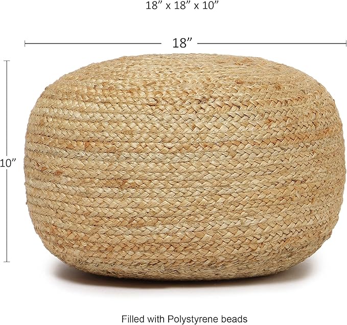 REDEARTH · Jute Circular Low Pouf Ottoman - Braided Pouffe Accent Sitting Round Footrest for Living Room, Bedroom, Nursery, kidsroom, Patio, Gym; 100% Jute Set of 2 (18"X18"X10"; Natural)