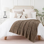 Battilo Camel Tan Throw Blanket for Couch,51"x67", Cable Chenille Knitted Throw Blankets for Bed, Sofa, Chair,Living Room, Soft Cozy Thick Warm Decorative Textured Blanket.