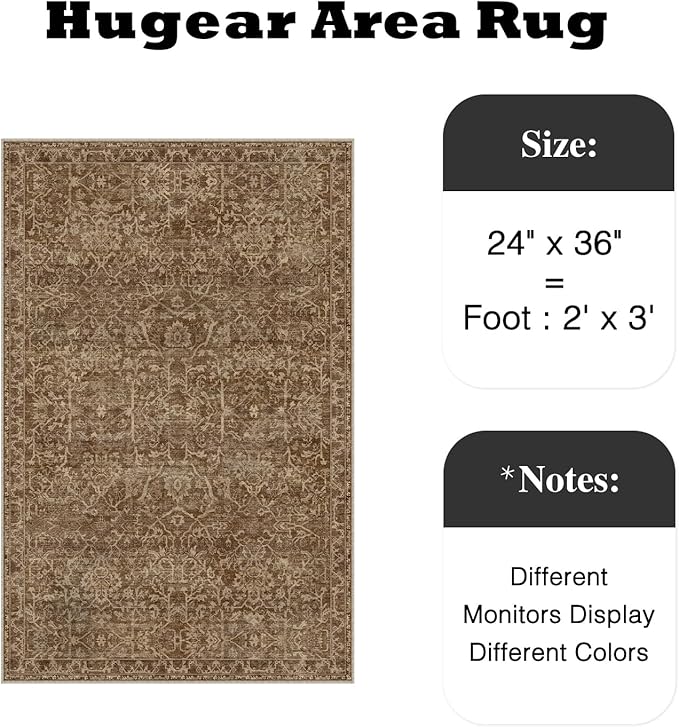 HUGEAR 2x3 Entryway Area Rug Brick Red Small Rug Machine Washable Door Mat Vintage Floral Low Pile Carpet Vacuumable Distressed Throw Rug Entrance Kitchen Bathroom Bedroom Non Slip Lightweight