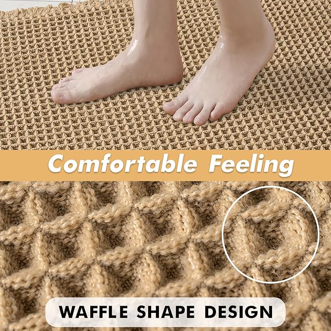 MIULEE Set of 2 Waffle Bathroom Runner Rugs, Boho Bath Rugs Non Slip Washable, Super Absorbent Runner Bath Mats, Rubber Backed Shower Mats for Hallway Bedroom Laundry Room, Brown, 2'x6'(24x72 Inch)
