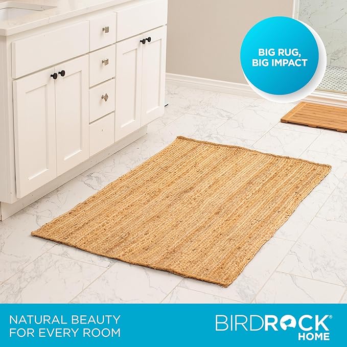BIRDROCK HOME 3x5 Jute Rug – All-Natural, Soft & Durable – Perfect for Entryways, Kitchens, or Layering – Classic Neutral Tones, Handcrafted & Braided