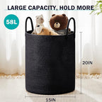 YOUDENOVA Woven Rope Laundry Hamper Basket, 58L Tall Laundry Basket, Baby Nursery Hamper for Blanket Storage in Bedroom-Large- Black