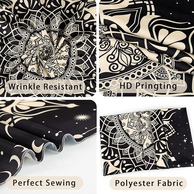Apdidl Boho Black Mandala Tapestry for Bedroom Aesthetic, Hippie Decor Space Astrology Wall Art Ceiling Tapestries, Vintage Bohemian Indian Golden Blanket Wall Hangings for Living Room 60" X 79"