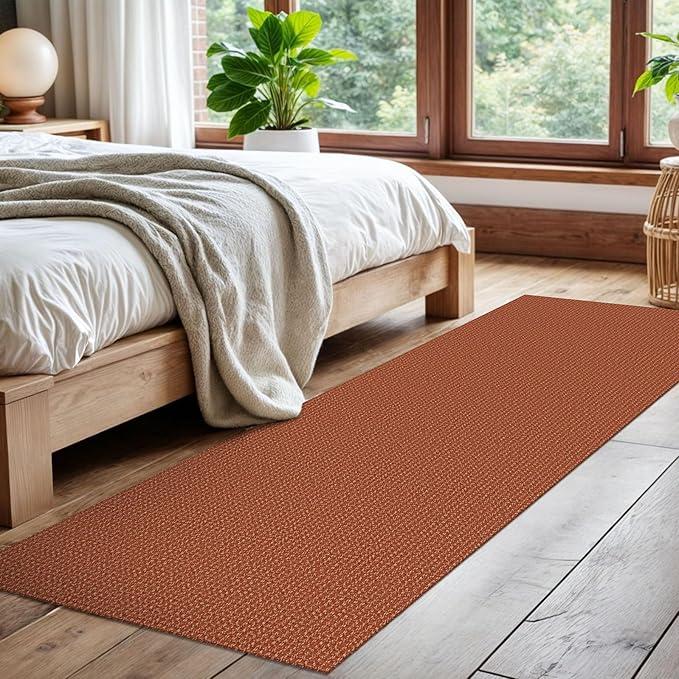 EARTHALL Woven Runner Rug 2x7 Ft Washable Runners for Hallways Cotton Non Slip Rubber Backed Kitchen Runner Braided Indoor Floor Carpet for Entryway, Hallway, Kitchen, Bedroom, Rustic Orange/Tan