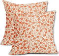 Orange Floral Pillow Covers 20x20 Set of 2 Vintage Rustic Old Style Cute Small Flower Orange Cream Print Decorative Outdoor Pillowcases Fall Farmhouse Throw Cushion Case Decor for Couch Sofa Bed