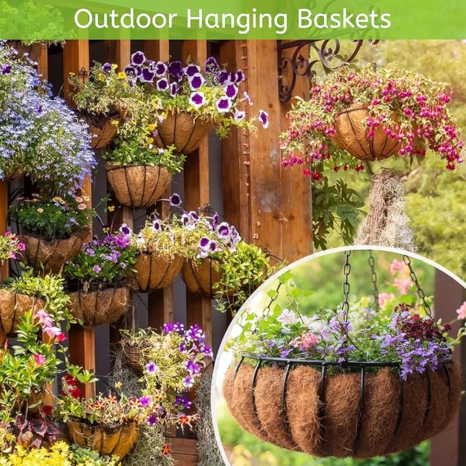 Riare 6 Pack 14 Inch Round Coco Liners Replacement, 100% Natural Coconut Coir Liners for Hanging Baskets, Garden Flower Vegetables Planter Pot, Window Box, Fence, Decks