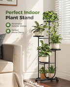 Bamworld Tall Plant Stand Indoor Outdoor Plant Stand with Wheels Heavy Duty Metal Plant Shelf for Multiple Plants Flower Stands for Patio Corner Garden Living Room Balcony, Black