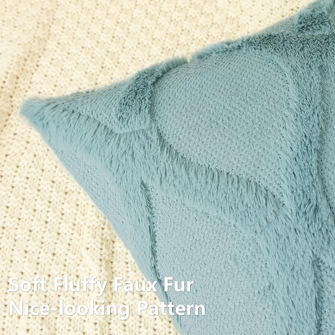 decorUhome Spring Euro Sham Throw Pillow Covers 22x22 Inch Set of 2, Soft Plush Faux Fur Wool Aqua Accent Couch Pillow Covers for Modern Farmhouse Bed Sofa Living Room