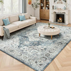 Lessymo Large Area Rugs for Living Room, Soft 6x9 Washable Rug for Bedroom Dining Room Nursery Room Farmhouse, Boho Non Slip Low Plie Carpet Vintage Floral Design, Blue Grey/Beige