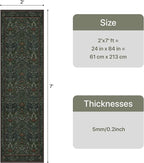 GENIMO Washable Floral Runner Rug 2x7, Non-Slip Long Hallway Carpet for Entryway, Kitchen, Indoor Floor Use, Vintage Boho Soft Thin Rug Décor, Dark Green