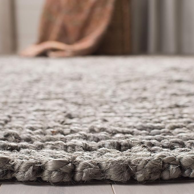 SAFAVIEH Area Rug 10' Square - Natural Fiber Collection - Large - Light Grey, Handmade Jute, Farmhouse Style, Chunky Textured Thick Pile (NF447G)