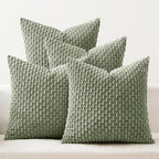 MIULEE Sage Green Decorative Throw Pillow Covers for Couch Living Room 18x18 Inch Soft Pillow Cases Set of 4 Boho Striped Corduroy Farmhouse Cushion Covers Spring Home Decor for Sofa Bed