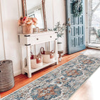 Hallway Washable Runner Rug - 2x7 Kitchen Rugs Entryway Rug Runner Vintage Soft Floor Mat Non Slip Indoor Farmhouse Carpet for Bathroom Living Room Bedroom (2 X 7, Brick)