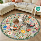 Round Area Rug for Living Room: 4 ft Floral Washable Circle Rug Soft Boho Non-Slip Carpet Indoor Stain Resistant Low Pile Small Circular Rug for Bedroom Entryway Kitchen Nursery Home Office Green