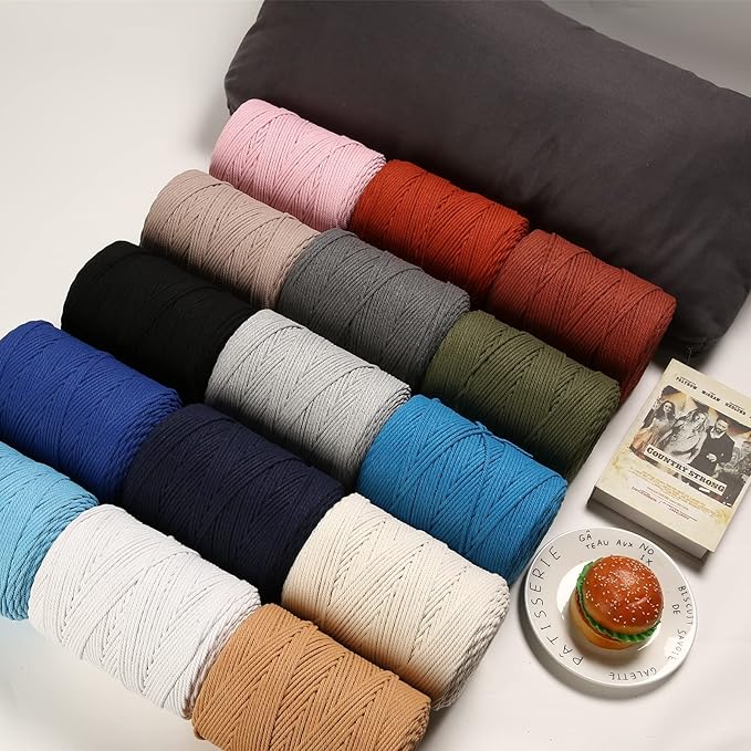 Cotton Macrame Cord 3mm 328yards Natural Colored Macrame Supplies, Soft Craft Cotton Rope for Plant Hanger Wall Hanger Dreamcatcher (Light Grey)