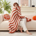 Amélie Home Chunky Knit Throw Blanket for Couch, Soft Chenille Crochet Blanket for Sofa, 50"x60", Burnt Orange & White Striped