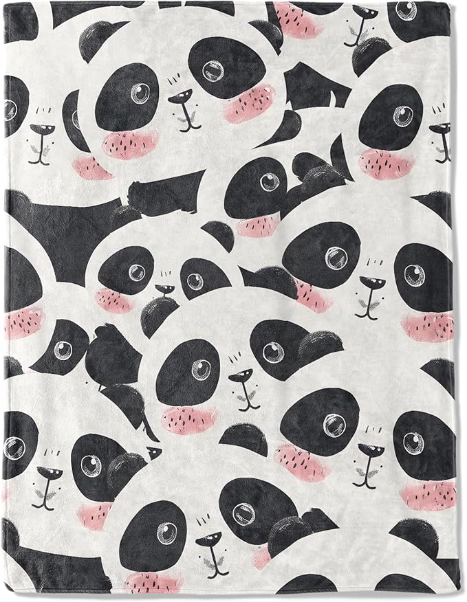 Cute Panda Face Fleece Blanket - Lightweight Soft Cozy Gifts Throw for Animal Lovers,Kids,Women,Girls,Sweet Pandas White Blankets,Home Room Modern Art Decor 40x50in