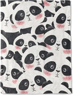 Cute Panda Face Fleece Blanket - Lightweight Soft Cozy Gifts Throw for Animal Lovers,Kids,Women,Girls,Sweet Pandas White Blankets,Home Room Modern Art Decor 50x60in