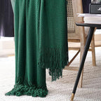 LOMAO Knitted Throw Blanket with Tassels Bubble Textured Lightweight Throws for Couch Cover Home Decor (Green, 60x80)