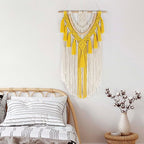 HVEST Yellow Macrame Wall Hanging Boho Tapestry Wall Art Decor,Handmade Woven Bohemian Tapestry with Tassel Craft Ornament Aesthetic Wall Decoration for Bedroom Living Room Apartment Nursery Backdrop