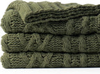 Battilo Olive Green Throw Blanket for Couch, Chunky Cable Knit Blanket, Woven Soft Cozy Chenille Throw Blanket for Bed, Sofa, Chair, Living Room, 51"x67"