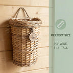 Hiceeden Wicker Hanging Wall Basket, Woven Front Door Flower Basket, Flat Hanging Storage Basket Wall Decor for Home, Garden, Pantry, Farmhouse