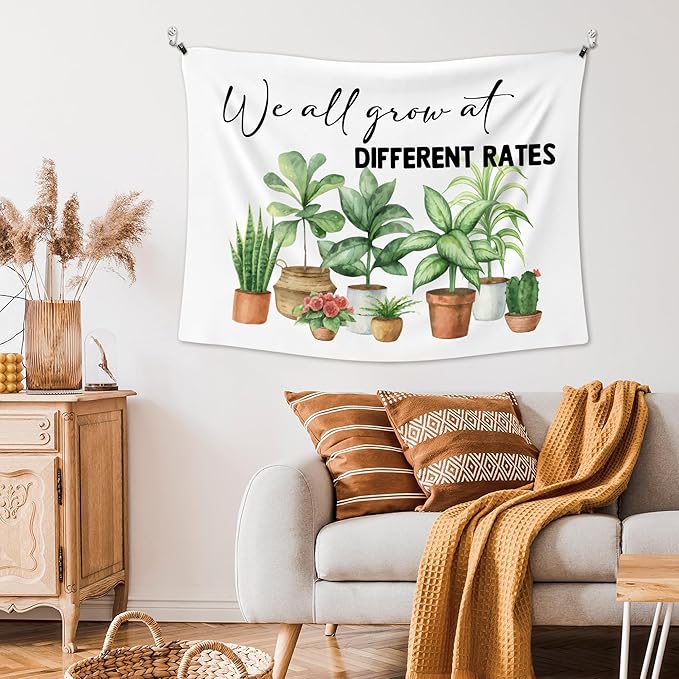 XLDLIOO Mental Health Plant Wall Tapestry, Inspirational Wall Tapestry Hanging for Classroom, We All Grow at Different Rates Tapestries Decor Art for Therapy Counselor Office 40x30in