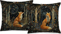 Vintage Dark William Morris Fox Floral Print Pillow Covers 18x18 Set of 2,Cottagecore Fox Decor,Dark Dcademia Animal Floral Decorative Throw Pillow Covers for Home Bedroom Living Room