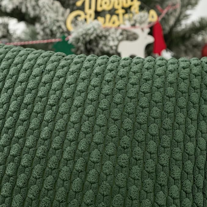 Kevin Textile 12x20 Inch Pillow Cover 1 Pack Boho Christmas Decorative Soft Striped Corduroy Lumbar Farmhouse Color Accent Rectangle Cushion Case for Living Room Couch Sofa Bed, Dark Green