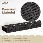 AELS Scalloped Nursery Bookshelf, Set of 3, Picture Ledge Shelf for Wall Decor, Woven Natural Fibre Floating Shelves for Books, Toys, Photo Frames, Nursery, Boho Modern Farmhouse Book Shelf, Black