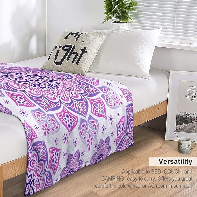 Boho Mandala Floral Throw Blanket Bohemian Hippie Flower Blanket for Sofa Bed Couch Chair Or Dorm 50"x60"
