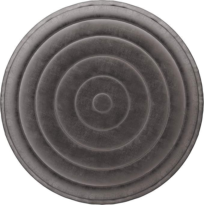 SIMPLIHOME Vivienne Boho Round Pouf in Grey Velvet Fabric for the Living Room, Bedroom and Kids Room