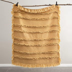 Ultra Soft Pre-Washed Quilted Boho Yellow King Size Blankets for Bed, Ruffle Fringed Decorative Throw, Stone Washed Chic Rustic Blanket for Sofa Couch Bed, 104"*90"