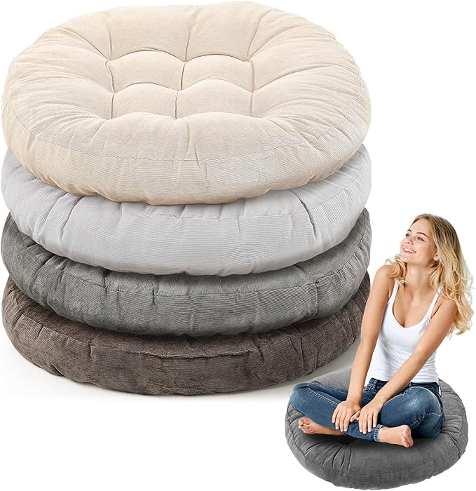 Jerify Floor Pillow Cushions Large Round Square Large Meditation Floor Pillow for Classroom Adult Meditation Picnic Party Seating Learning Daycare School(Round,Graded Grey,4 Pcs)