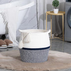 KAKAMAY Woven Baskets for Storage(17"x17"),Large Cotton Rope Basket Woven Baby Laundry Hamper,Collapsible Laundry Basket, Blanket Basket for Living Room,Nursery,Clothes, Toy chest(Navy Blue)